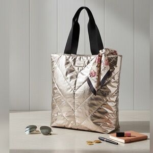 Victoria's Secret Metallic Gold Quilted Tote Bag